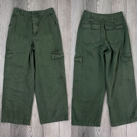 Target Pants - Target Women Size 2 Wide Leg High Rise Green Cargo Ankle Pants Trouser Cotton